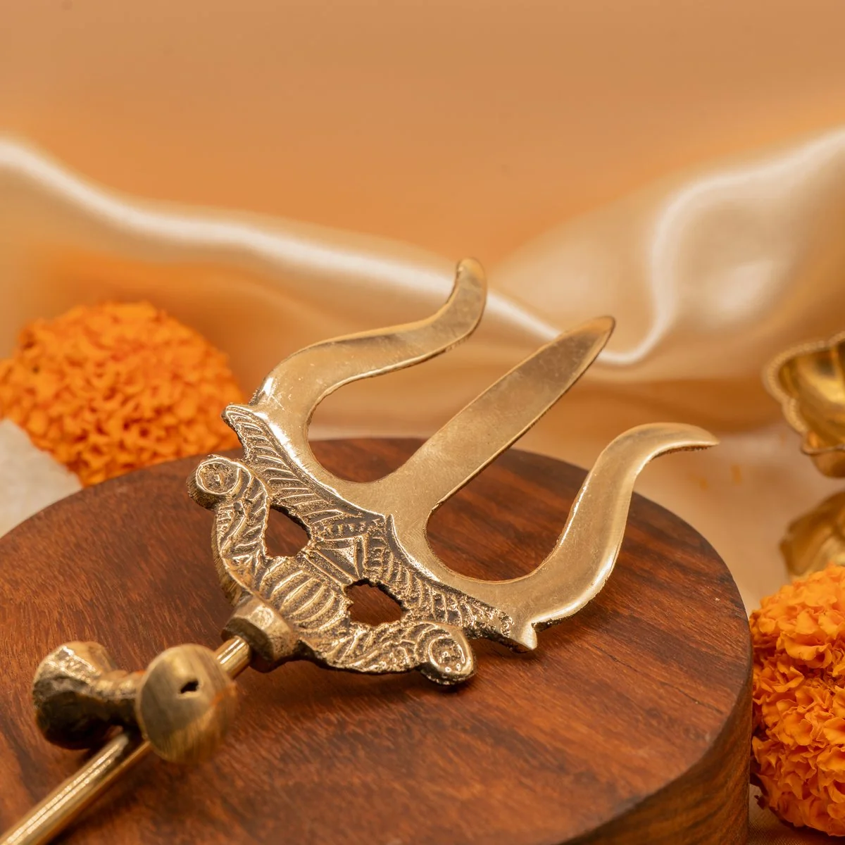 Trishul with Damru Stand (4 Inch). Shiva Trident view 2